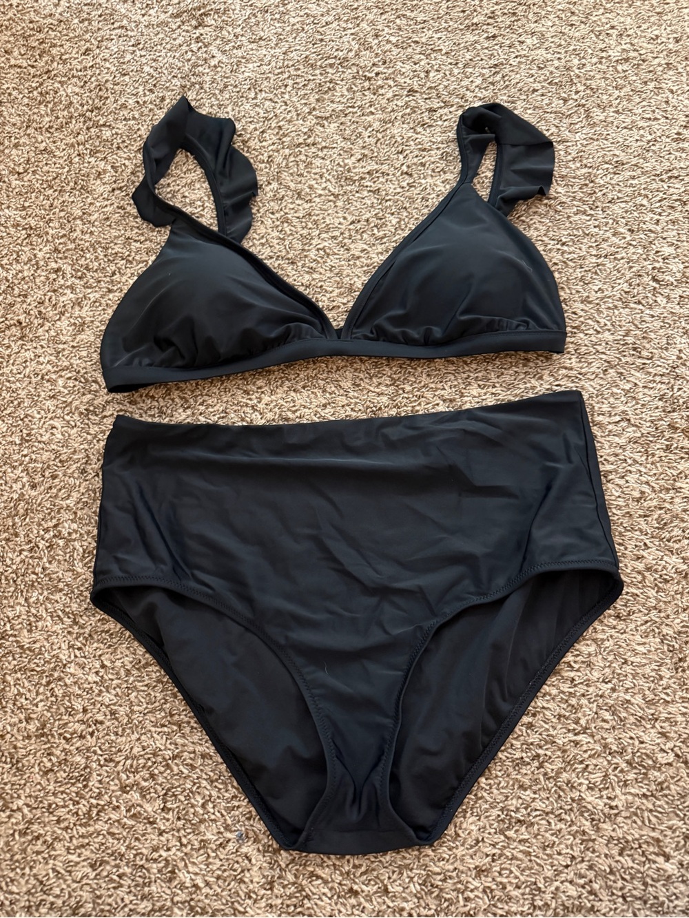 J. Crew Black Triangle Bikini Top with High-Waist Bottoms
